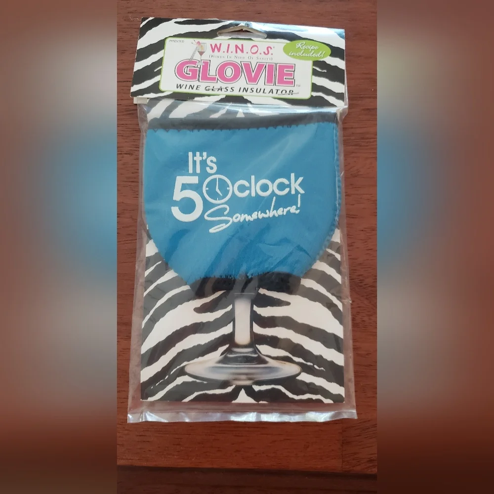 Blue Wine Glass Sleeve - It's 5 O'Clock Somewhere-NWT